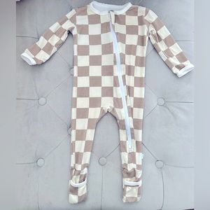 Baby Bamboo Pajamas w/ DreamCuffs Limited Edition Print - Oat Latte Checkerboard